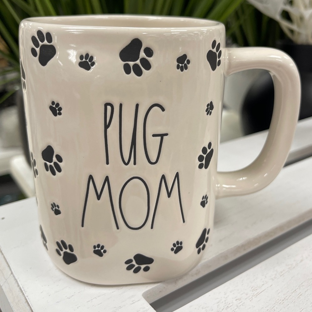 RAE DUNN Pug Mom Paw Print Doublesided Ceramic Mug NEW